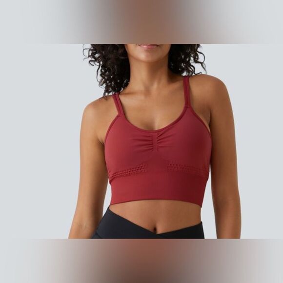 HALARA Seamless Low Support Ruched Double Straps Backless Crisscross SportsBra,S - Picture 1 of 8